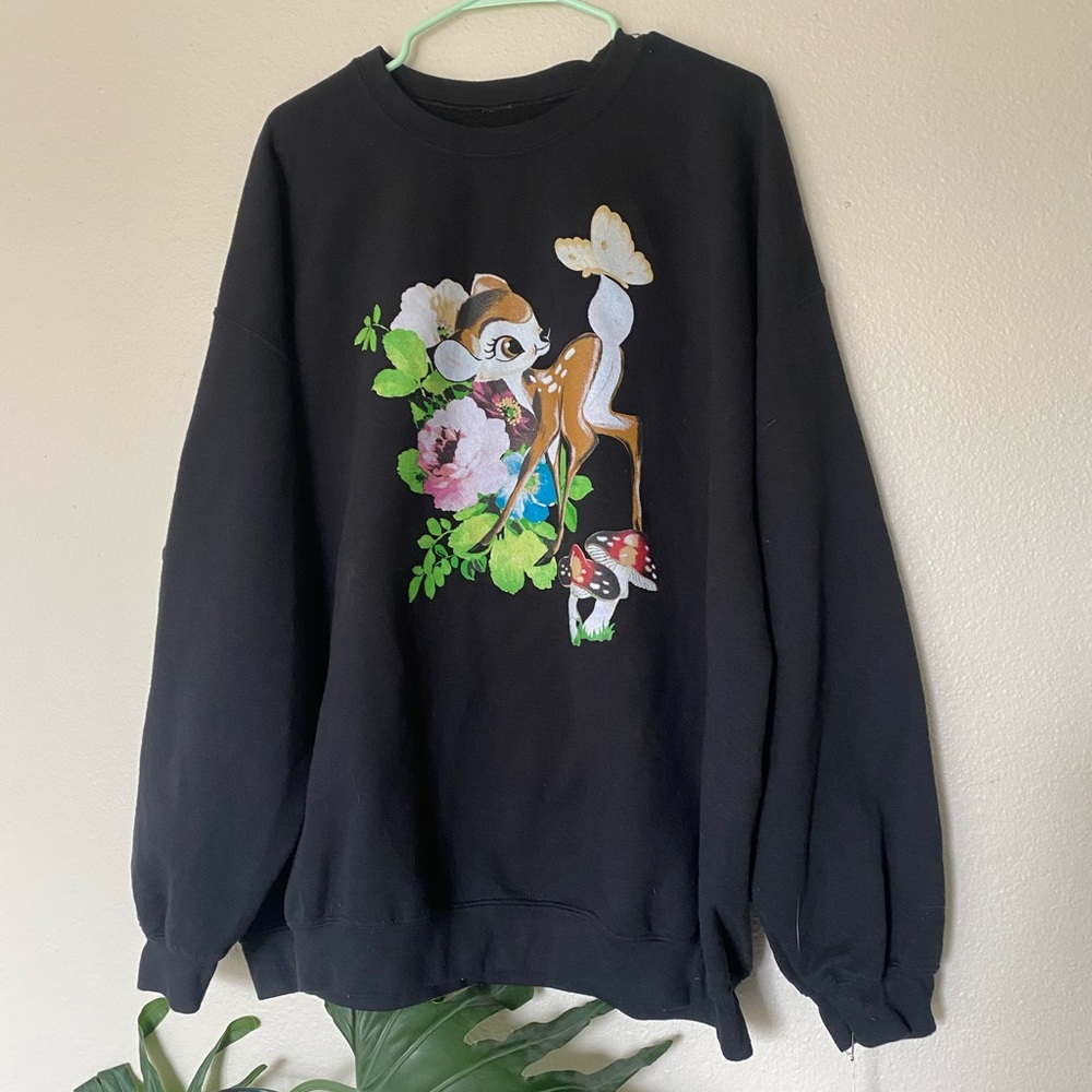 Vintage Bambi Sweatshirt Crewneck- vintage Disney- vintage mushroom deer-sizeXL